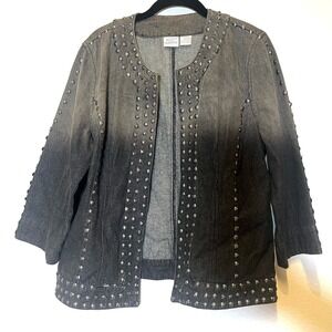 Vintage Bleu Bayou Studded Denim Jacket Ombre Silver Accents Casual Wear Size  L